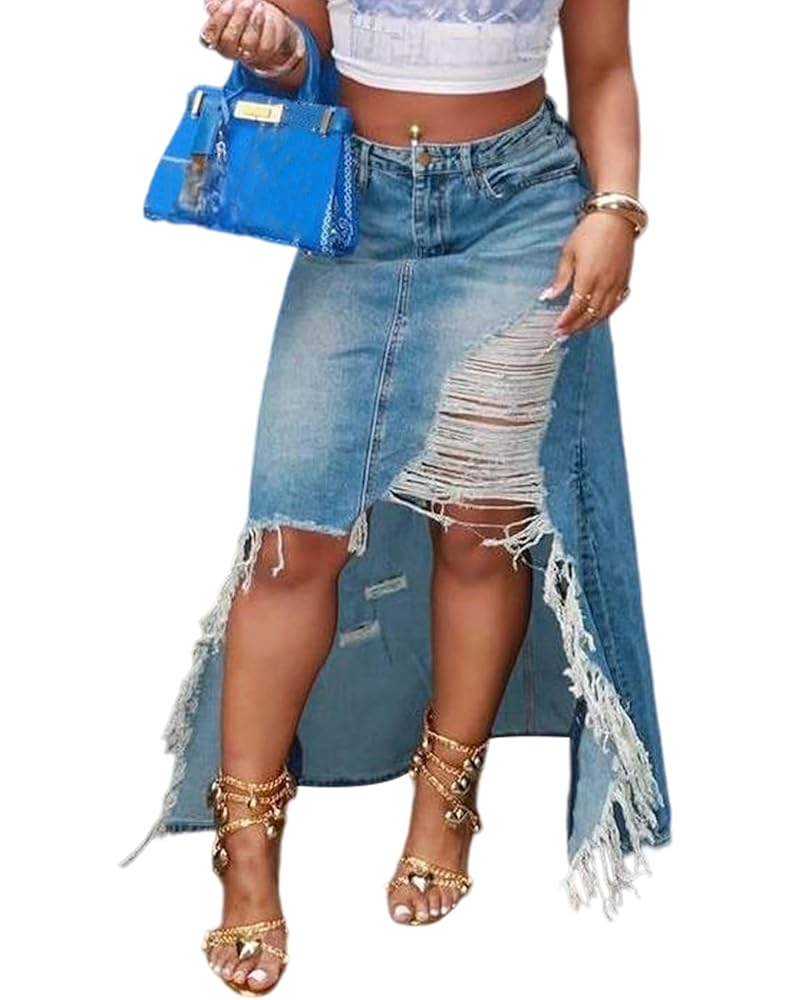 Kwunbwa Women's Casual Slit Maxi Denim Skirt High Waisted