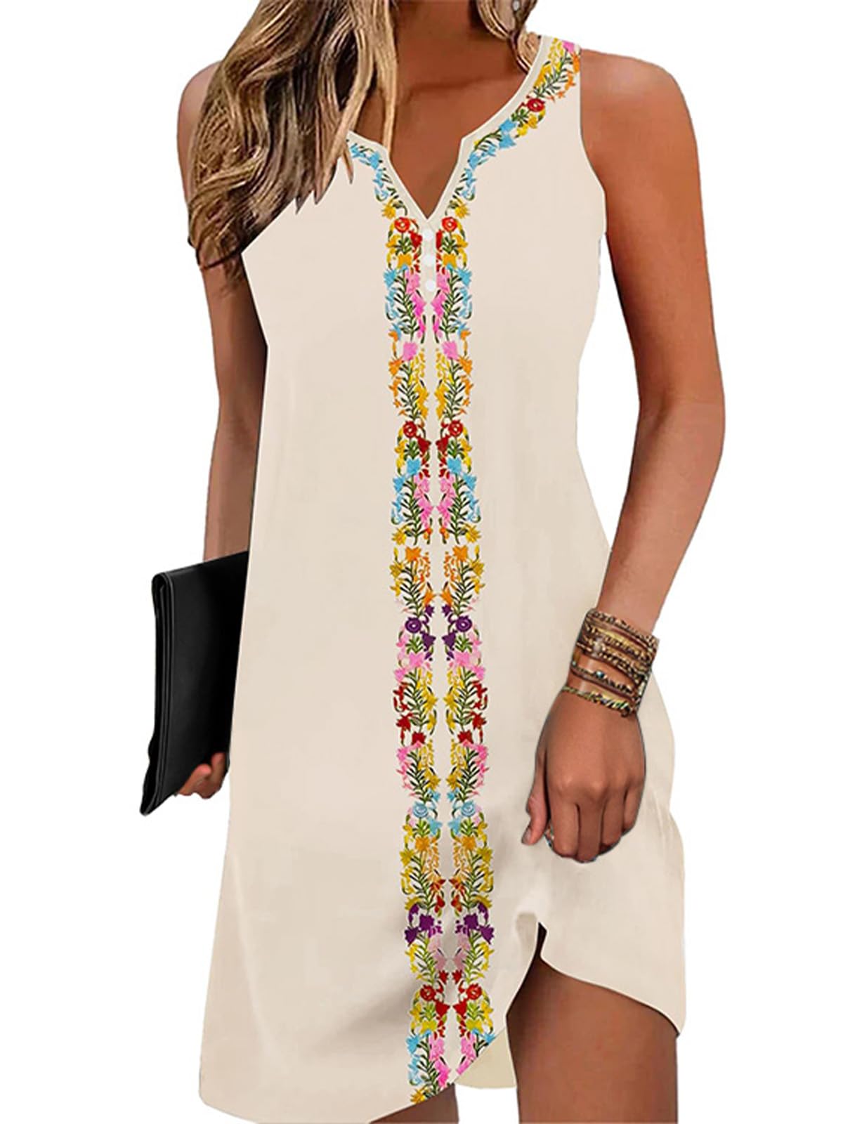 Disamer Womens Summer Dress 2026 Casual Button Down V Neck Sleeveless Boho Floral Beach Sundresses Vacation A-Line Dresses