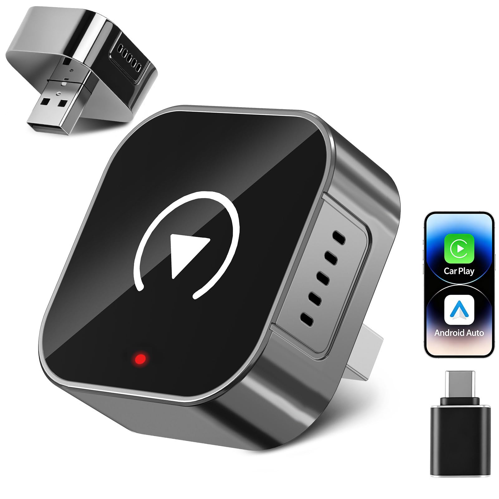 Wireless CarPlay & Android Auto Adapter,Mini Stabile ohne Verzögerung | WiFi 4 Bluetooth 5.2, Plug & Play,Kabellos CarPlay Adapter,USB-A/C,für iPhone & Autos mit Wired CarPlay