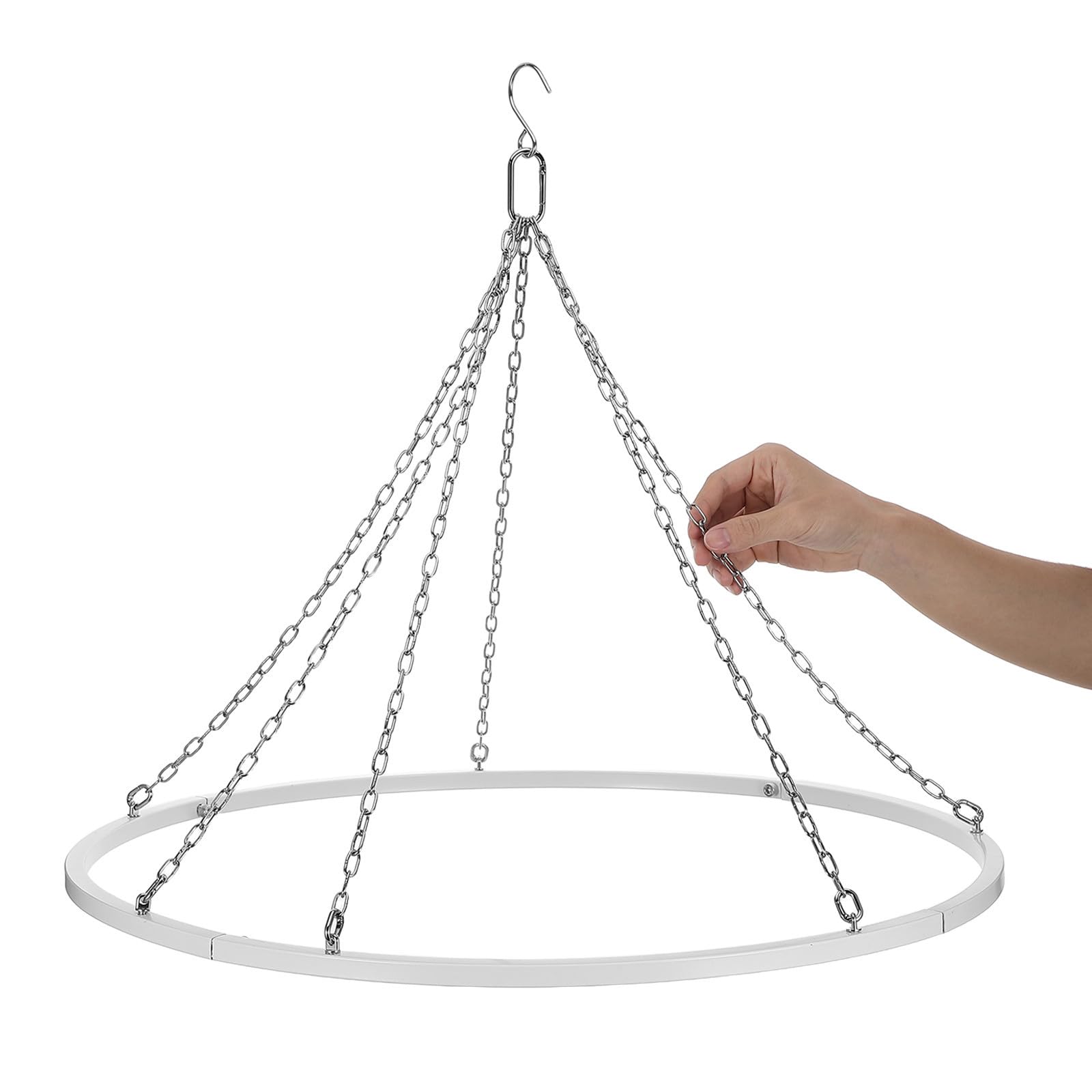 Deckenbaldachin Aufhängeset 24 Zoll Silbermetallic aus Eisen und Edelstahl | Abnehmbar, Runde Form, Ketten und Haken Inklusive, für Bridal Shower und Outdoor, Leicht Montierbar