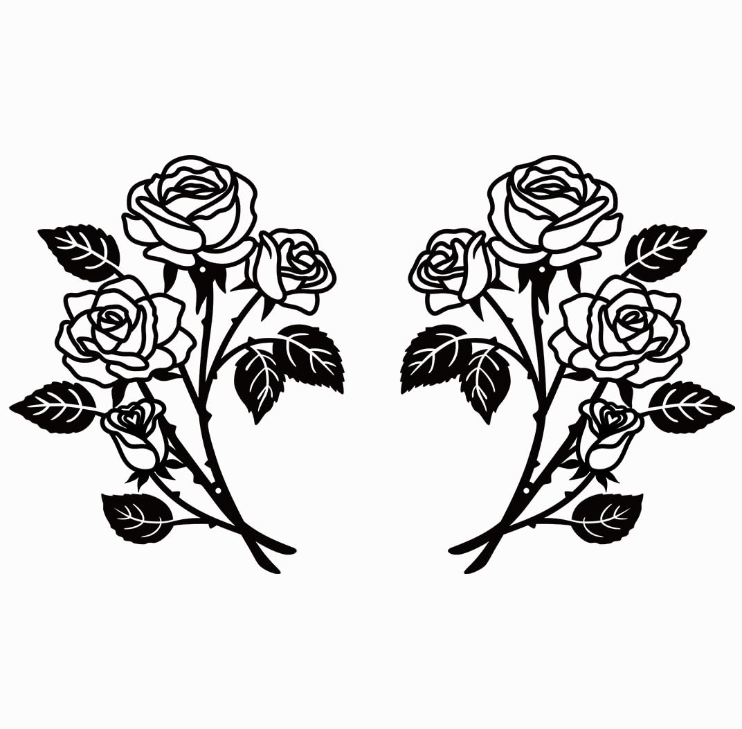 SITAKEGS - Lot De 2 Décorations Murales Roses Métal Noires - Art Mural Floral Découpé 30x24cm - Tenture Design Pour Salon, Salle De Bain, Jardin