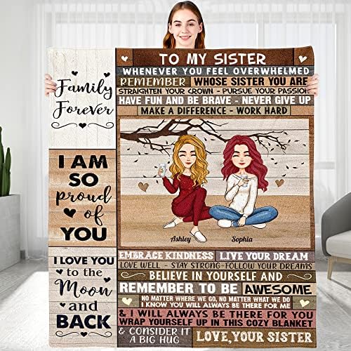 Customized Throws Blankets Gift for Sister, Personalized Sister Blanket with Names, Christmas