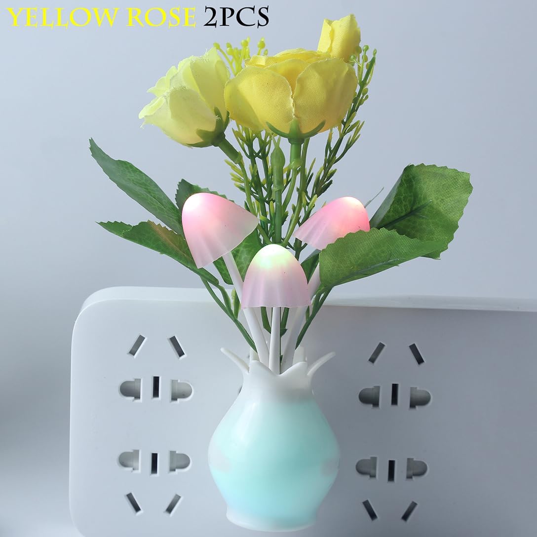 4 Pack Mushroom Night Light, Plum Blossom Rose Flowers Plants Plug-in Mushrooms Colors Changing Nightlight Colorful LED Wall Lamp Little Night Lights for Bathroom Bedroom Corridor Nursery