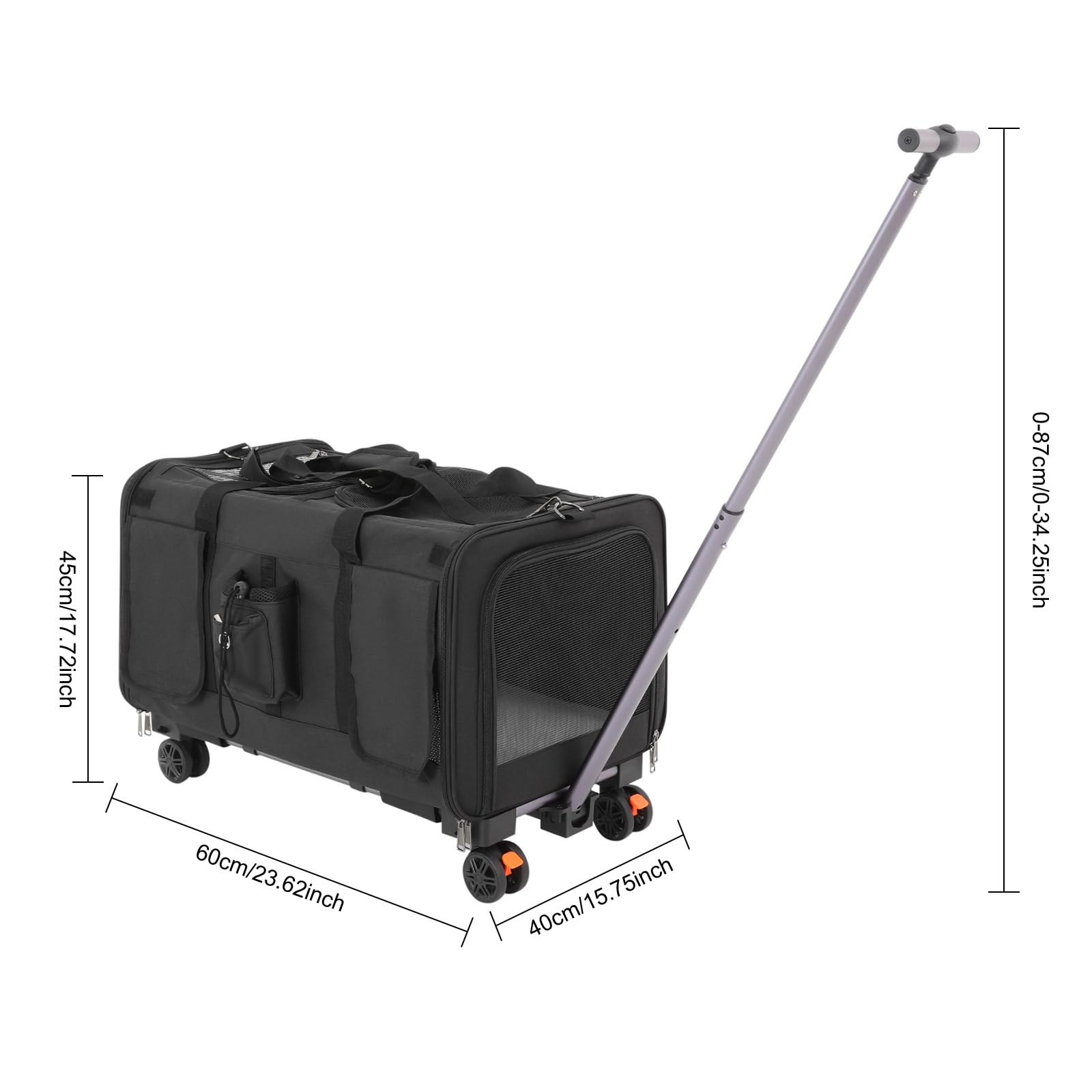 Sac de transport pour chat avec deux compartiments et roulettes, pliable et amovible, pour 2 chats, idéal pour les voyages (noir)