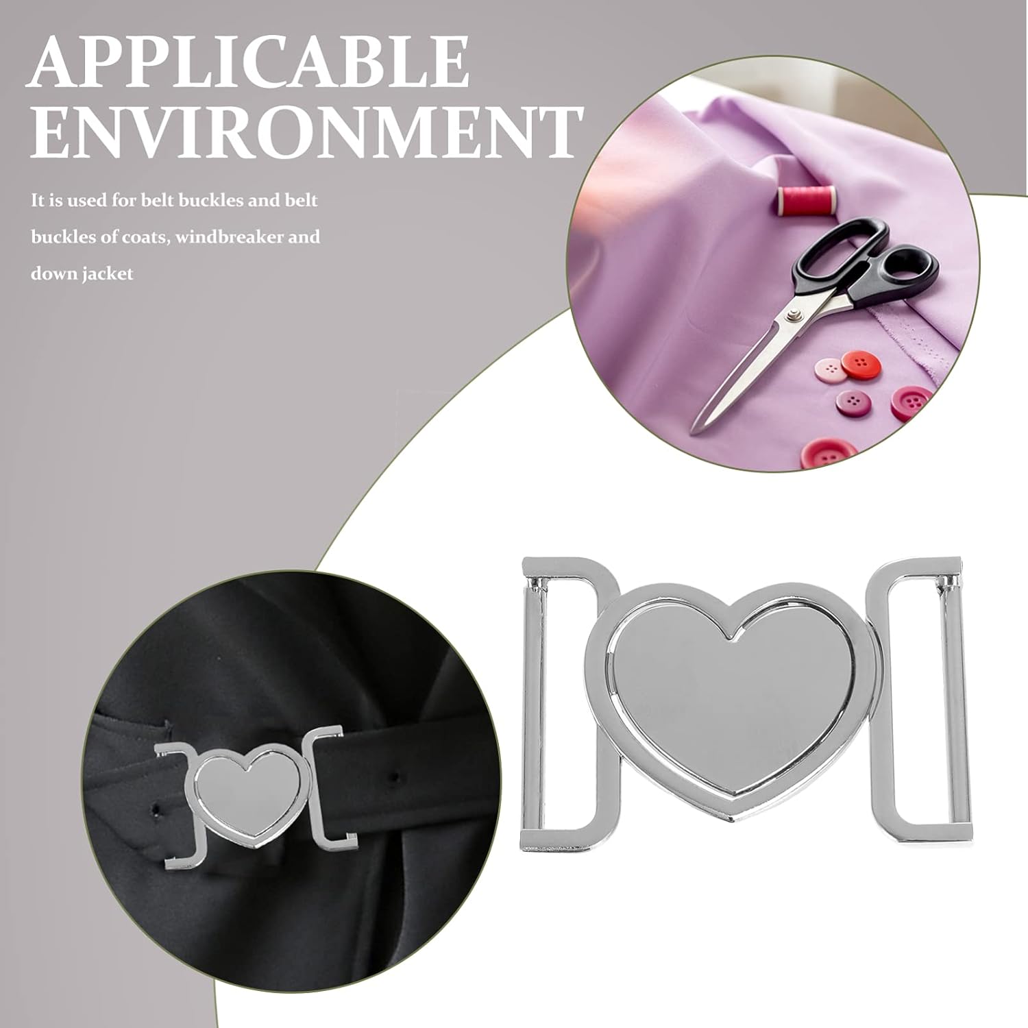 Ciieeo 3 Pack Metal Buckle Set Heart-Shaped Decorative Buckles for Women S Waist Belts Fashion Buckle Kit for Coats Jackets and Windbreakers - Image 3