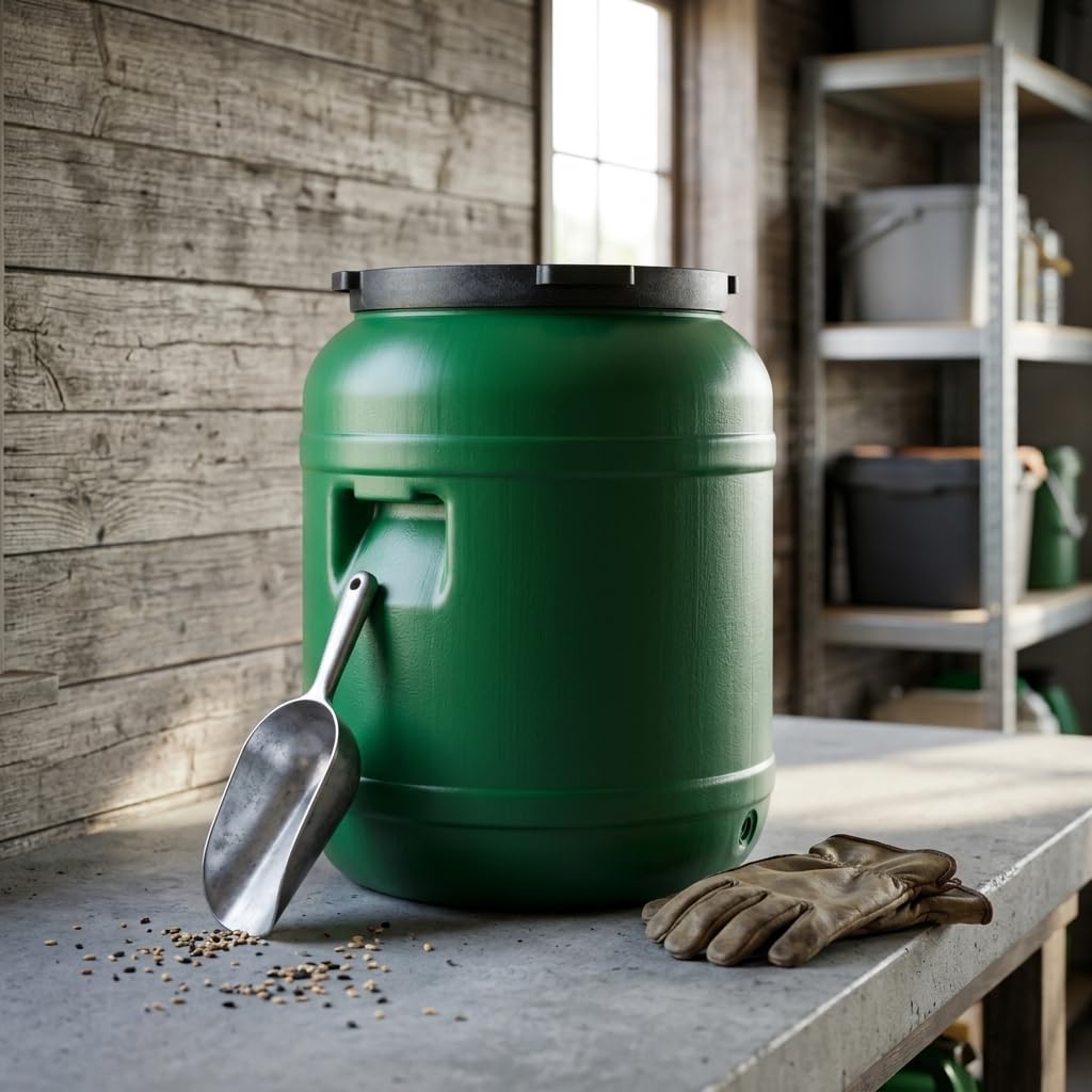 plasteo Fût à col large de 80 l avec couvercle de qualité alimentaire - Fût universel en polyéthylène haute densité avec bouchon à vis - Pour nourriture, stockage et transport - Vert - Rond