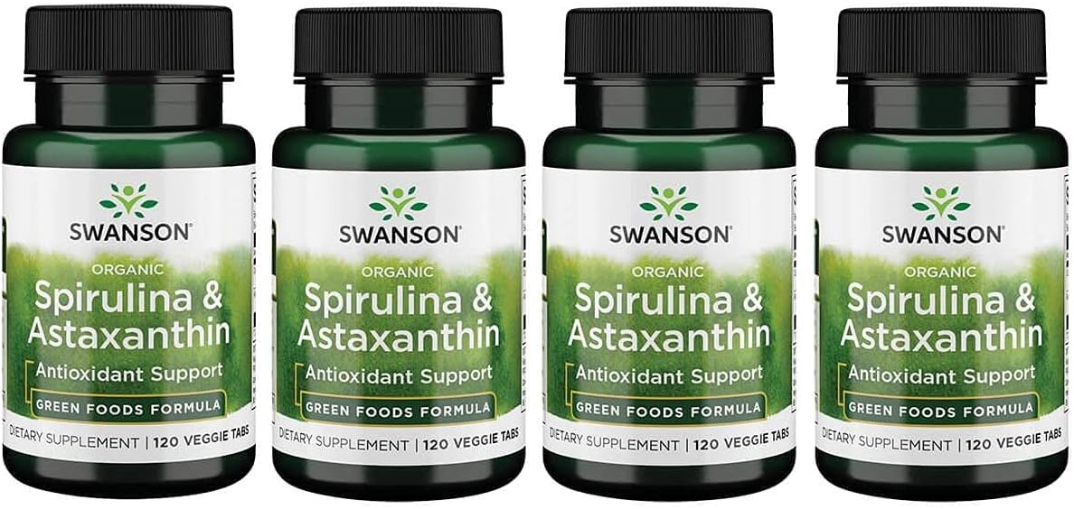 Swanson Organic Spirulina & Astaxanthin 120 Veg Tabs 4 Pack