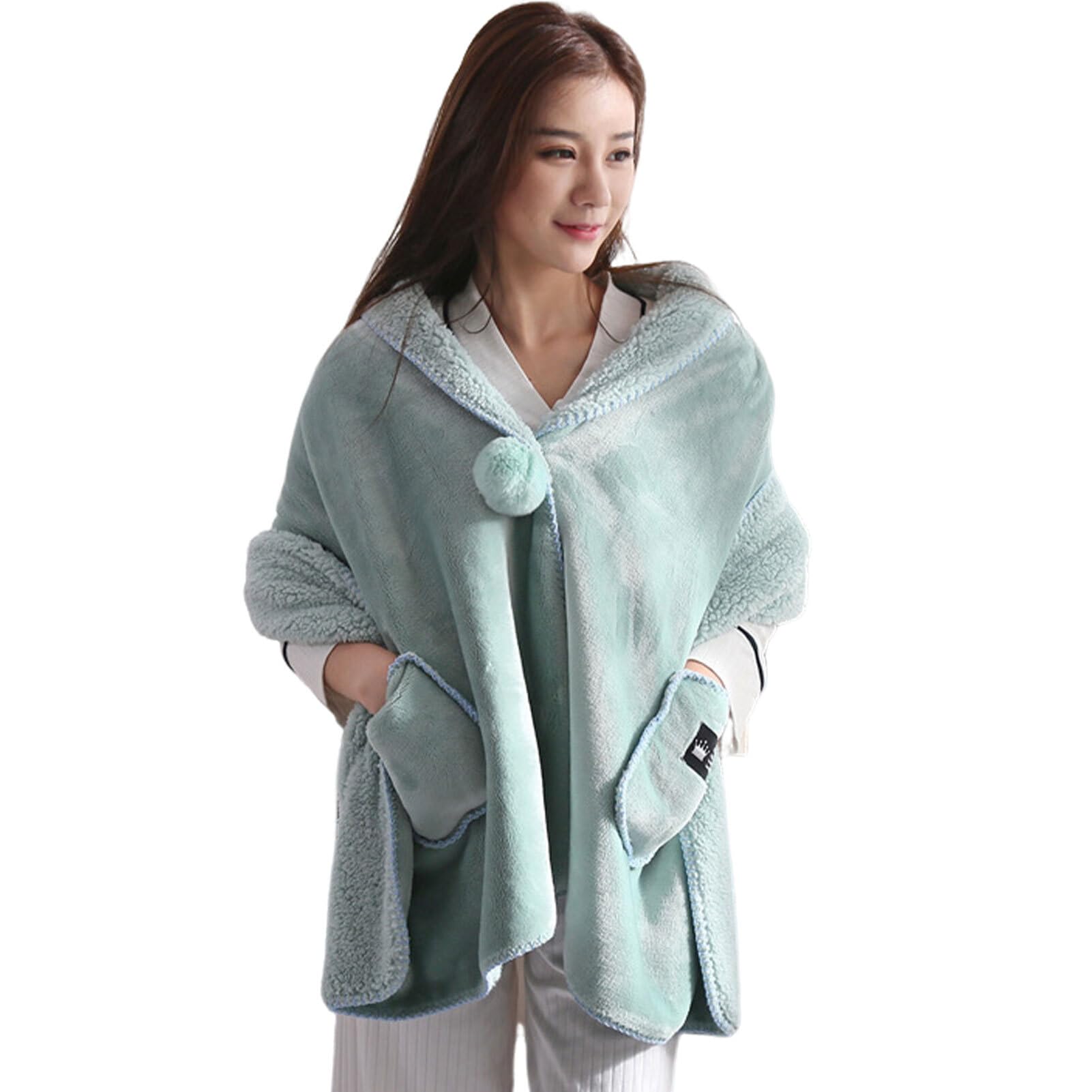 Yixannx Women's Green Fashionable And Functional Wool Scarf With Pockets Polyester Soft Wool Shawl Blanket With Pockets Shawl Blanket,