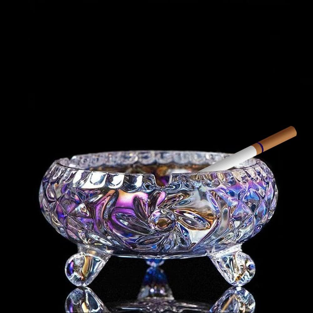 Glass Ashtray Crystal Cigar Ash Tray Sets for Cigarettes Outdoor Ashtrays for Patio Smokeless Aashtrays for Weed Cute Ashtray for Home Office Indoor Decoration (colourful, small)