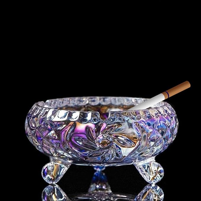 Glass Ashtray, Cute Crystal Design, 3 Notches, Non-Slip Feet, Gift