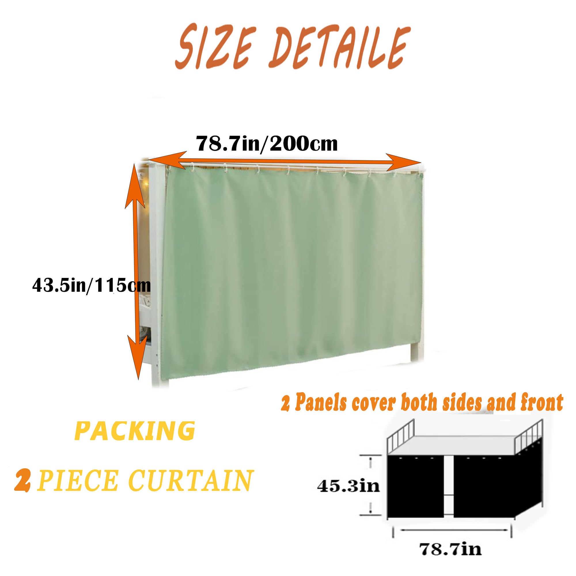 Qubanda Dorm Home Solid Thicken Bunk Blackout Bed Curtains Cloth Bed Canopy Men Women Single Sleeper,2 Panels