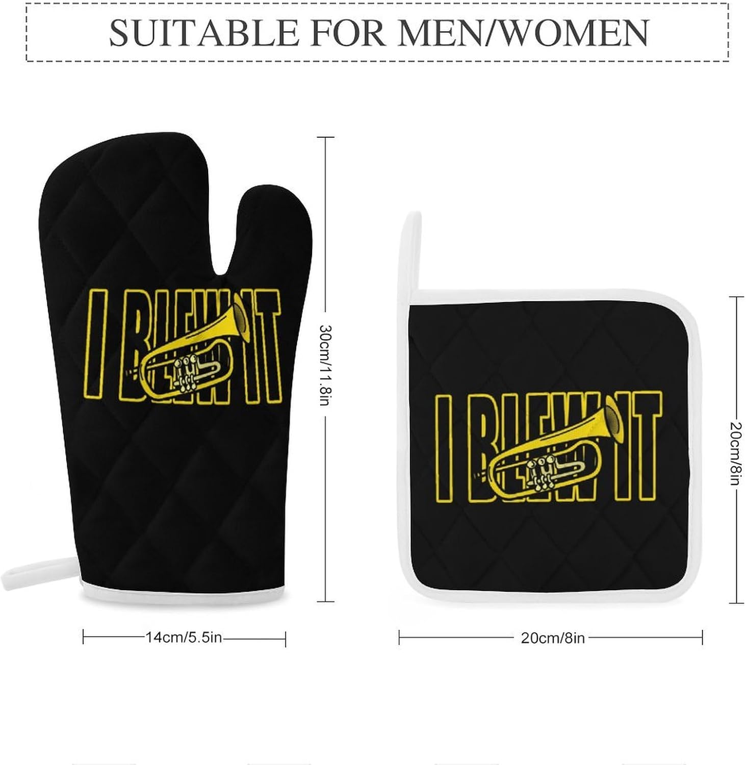 Trumpet I Blew It Oven Mitts and Pot Holders 4Pcs Set Heat Resistant Cooking Mitts Hot Pads