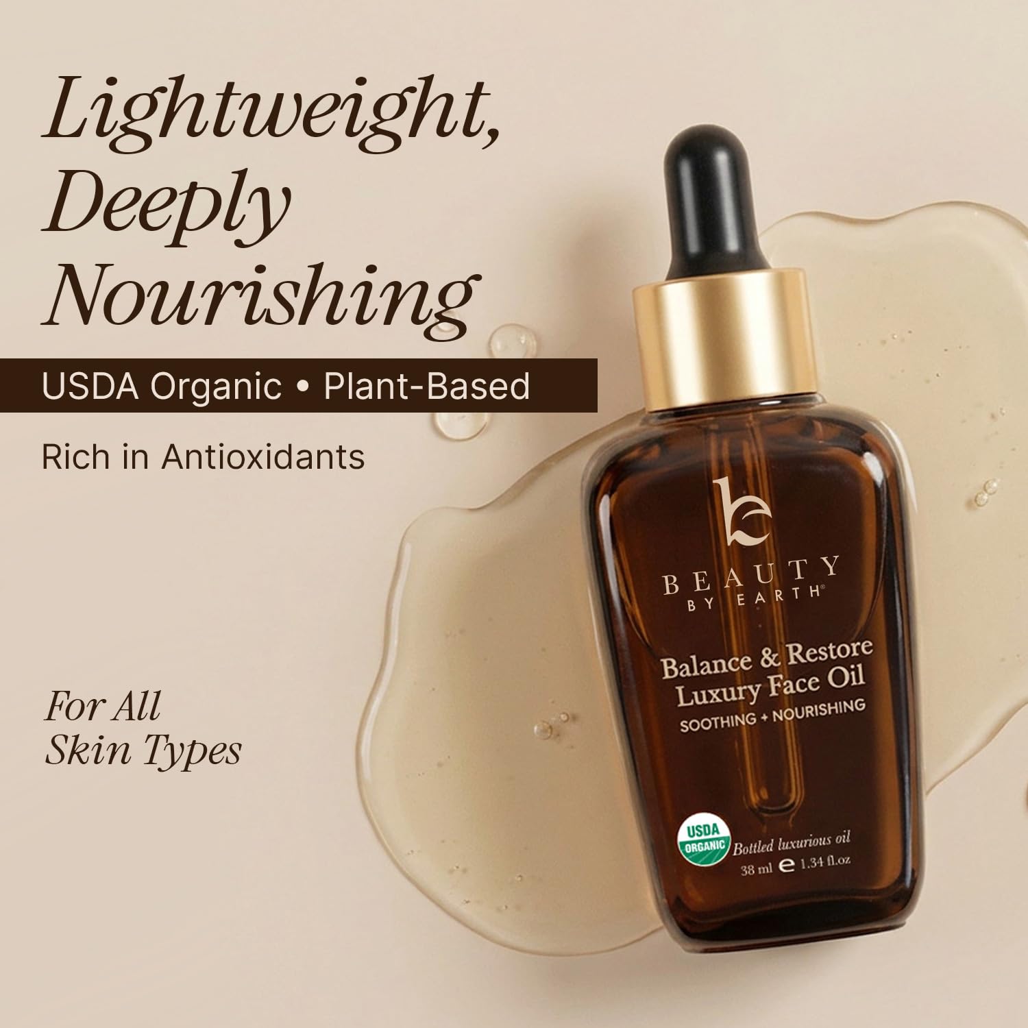 USDA Organic Face Oil - USA Made with Natural Ingredients, Anti Aging Formula for Acne-Prone & Oily Skin, Facial Oil with Vitamin E, Rosehip, Argan & Jojoba Oils for Sensitive Skin, Eczema & Rosacea