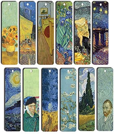 Van Gogh Bookmarks (12-Pack) - Starry Night - Sunflowers - Irises - Art Paintings Bookmarker - Cool Bookmarker for Men and Women - Best Quality Stocking Stuffers