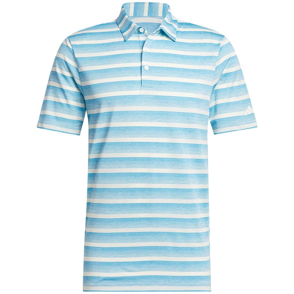 adidas Mens Two-Color Stripe Polo Shirt, Semi Blue Burst/Ivory, Medium
