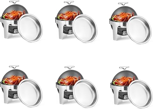 Juego de platos para bufé, 6.8 cuartos de galón de acero inoxidable redondo con parte superior enrollable, calentadores de alimentos para fiestas,