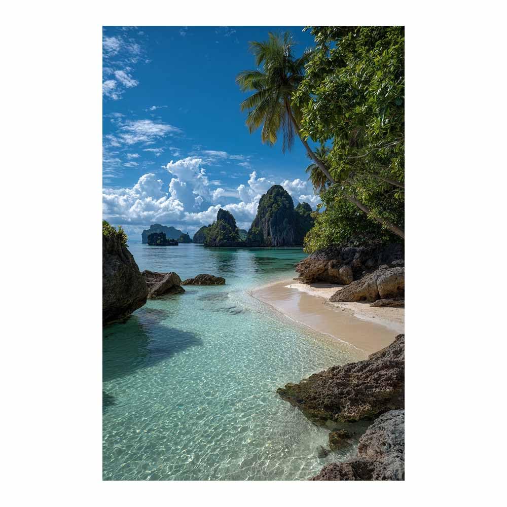 HOQIU Natural scenery wall art Secluded Tropical Lagoon decorative painting, wall art, for Living Room Bathroom Bedroom Kitchen Decoration.(Multicolor)-70x100cm Unframed