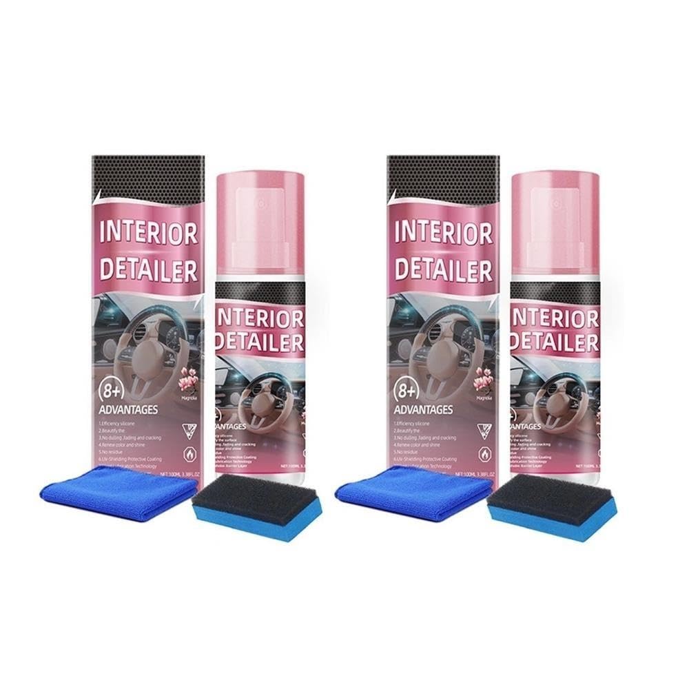 Spray nettoyant intérieur de voiture sans rinçage, for tableau de bord, cuir, plastique et caoutchouc(2set)