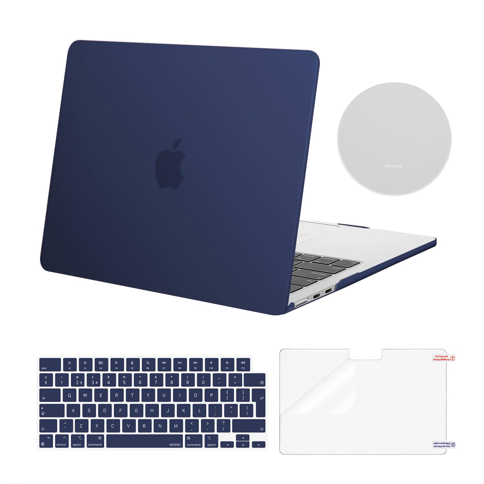 MOSISO Custodia Compatibile con MacBook Air 13 Cover M5 M4 M3 M2 2026-2022 A3449 A3240 A3113 A2681, Case per MacBook Air 13,6'' Liquid Retina&Copritastiera&Pellicola&Sottotazza, Navy Blu
