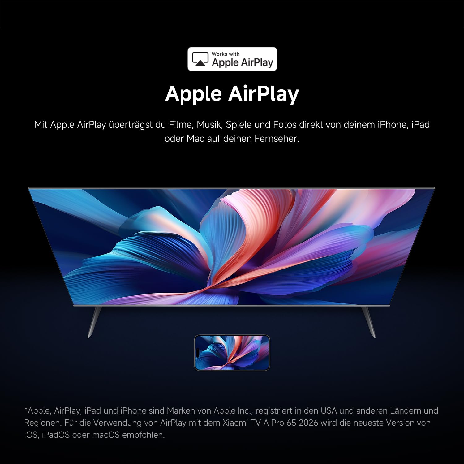 XIAOMI A Pro, 65" (165 cm), 4K UHD QLED, Smart TV, Google TV, Triple Tuner DVB-C/S/S2/T/T2, HDR10+, Game Boost 120Hz, MEMC, Sprachsteuerung mit, 2+8GB, Kompatibel mit Apple Airplay & Google Cast