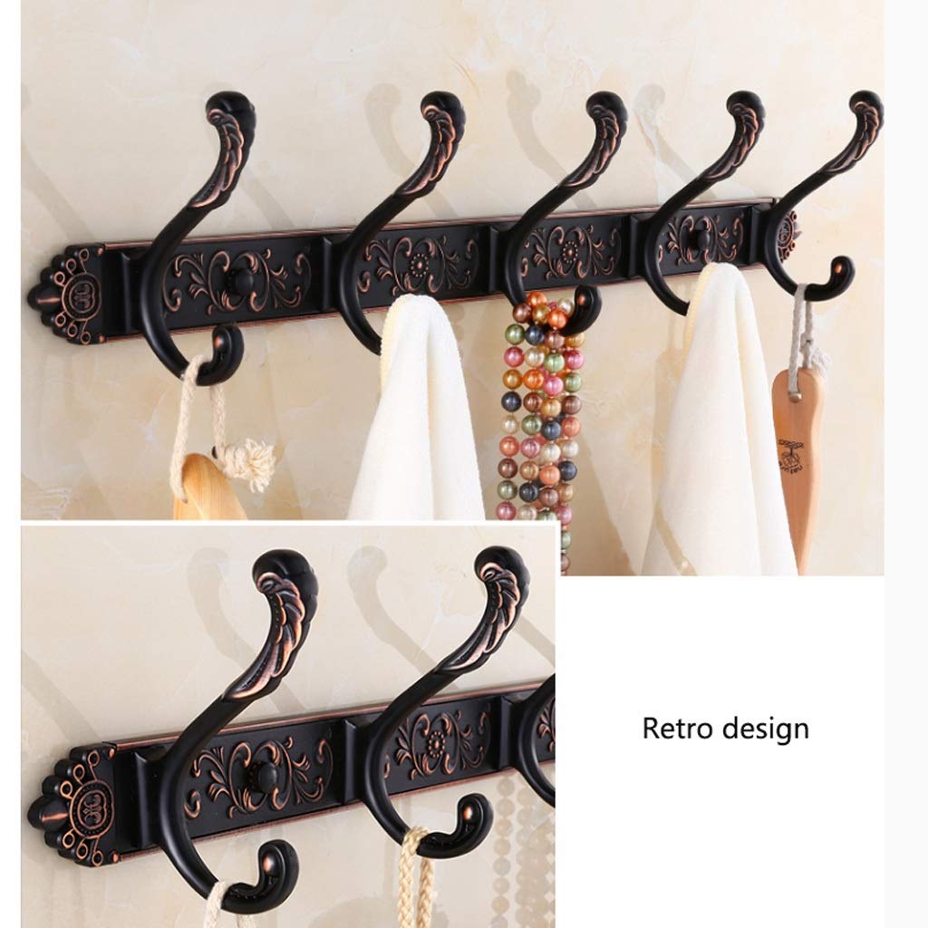 Garderobenhaken Kleiderhaken Kleiderständer Wand befestigter - 5 Haken, Zink-Legierung Metall Kleiderhaken Schiene for Mantel Hut Handtuch Purse Robes Badezimmer Entryway (Color : Black)
