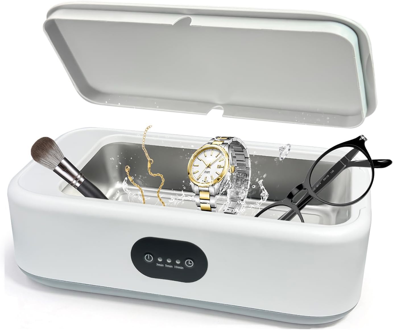 Ultrasonic Cleaner, 49Khz 22Oz Ultrasonic Jewelry Cleaner Machine With 3 Modes Timer for Glasses Ring Earring Dentures Necklaces Watch Strap Makeup Brush 304 Stainless Steel Tank 40W Sonic, 640ml