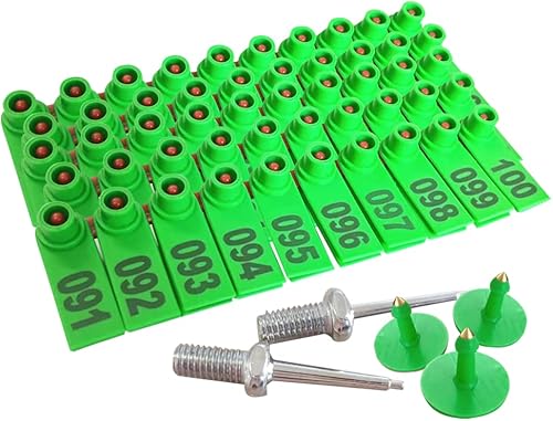 Etiqueta de oreja de oveja 001-100 numeradas etiquetas de oreja de cabra (Número plástico ganado etiqueta animal) verde