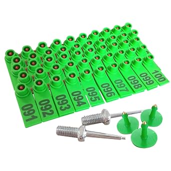 MIZORLIE Sheep Ear Tag 001-100 Numbered Goat Ear Tags Number Plastic Livestock Animal Tag Green