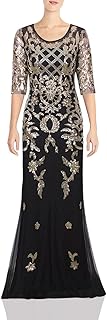 Vintage 1920s Long Wedding Prom Dresses 2/3 Sleeve Sequin Party Evening Gown - Buy now