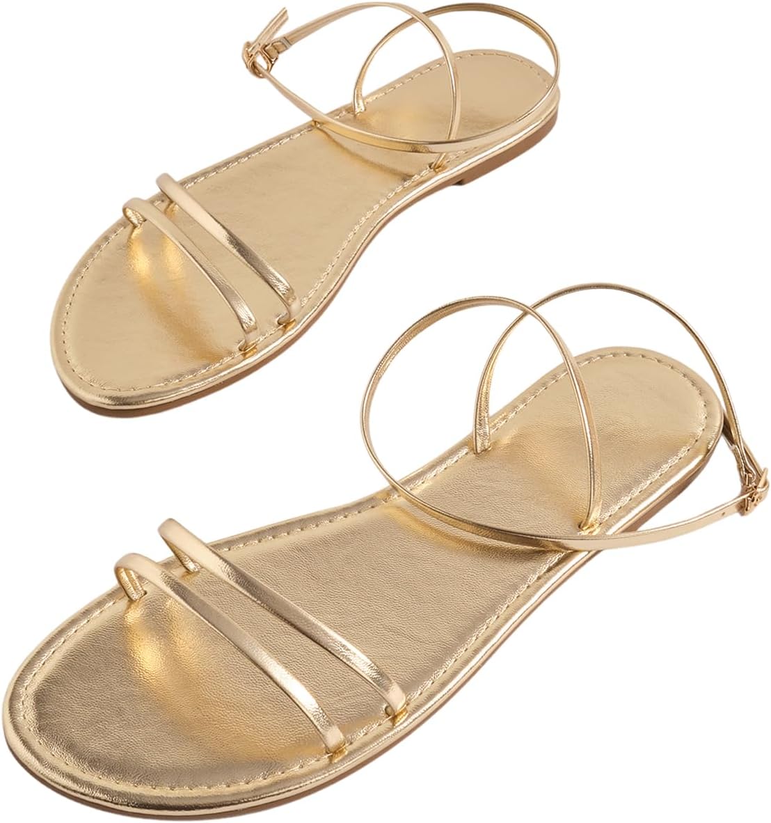GORGLITTER Women's Strappy Flat Sandals Ankle Strap Open Toe Dressy Summer Flats Sandal - Image 4