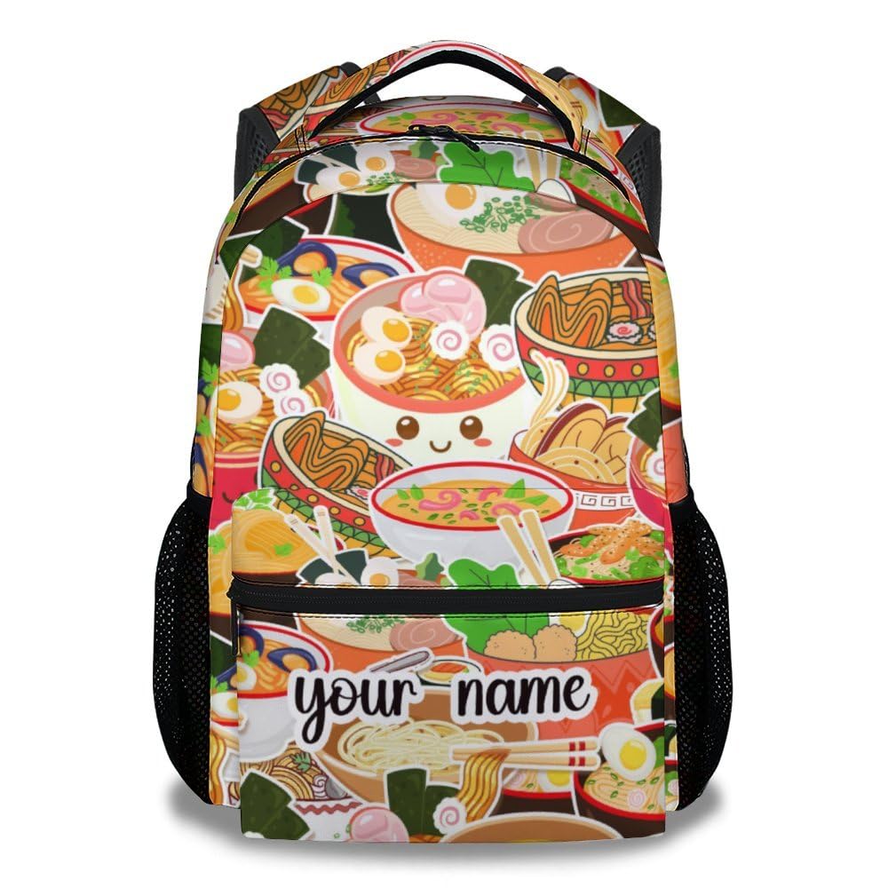 BEOIIBIRD Custom Ramen Backpack for Girls, 16 Inch Colorful Backpacks for School, Cute Lightweight Bookbag for Kids