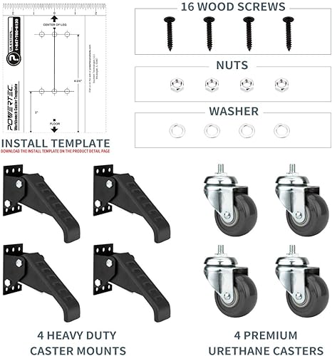 Miniatura 8 de POWERTEC Kit de ruedas para banco de trabajo 17001 opciones de montaje múltiple con ruedas de poliuretano y capacidad de peso total de 400 libras