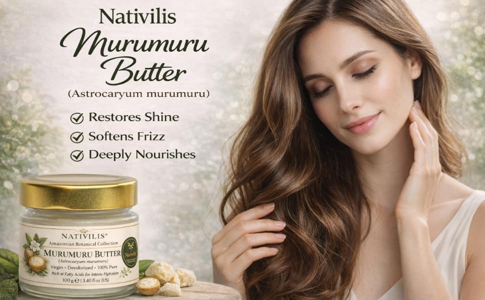 Nativilis Murumuru Butter Virgin Deodorized (Astrocaryum murumuru) Amazonian Rainforest Collection Skin Hair Care Moisturizer – Less frizzy hair - Noncomedogenic No pore blockages Copaiba properties