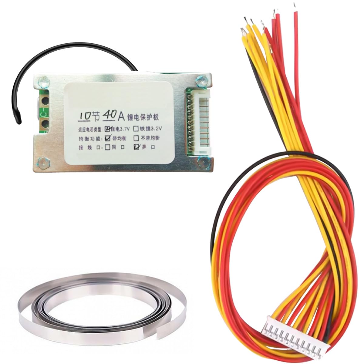 Płytka ochronna akumulatora litowego 10S 36V 30A Li-Ion, moduł BMS PCB z funkcją ochrony przed przeładowaniem/przeciążeniem/prądem przetężeniowym/zwarciem, płyta równoważąca