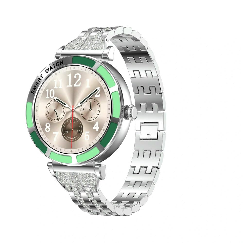 JCVBN Damski luksusowy inteligentny zegarek do ekranu HD, Bluetooth, monitorowanie zdrowia, monitor fitness, damski diamentowy smartwatch