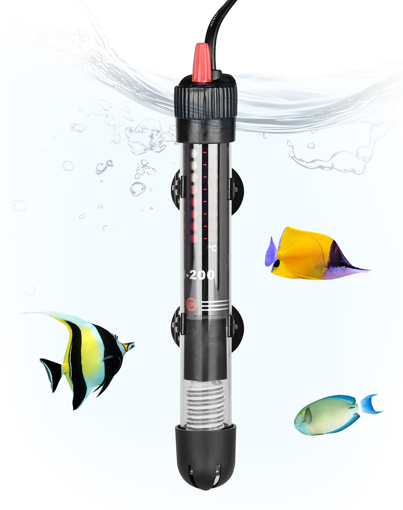 LUNEKUCK Aquarium Heizung 25W Aquarienheizer für 10-30 L Aquarien Heizer Aquarium Heizstab mit Temperatureinstellknopf 20-34°C Verdicktes Quarzglas + Saugnäpfen