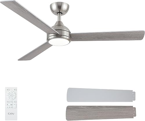 CJOY Ventilador de Techo con luz 132 cm, Plata/Madera Ventilador de Techo con Luz y Mando, 6 Velocidades, Memoria 3 CCT, Regulables, Silencioso Reversibles CC, Temporizador, Modo Sleep Para Dormitorio
