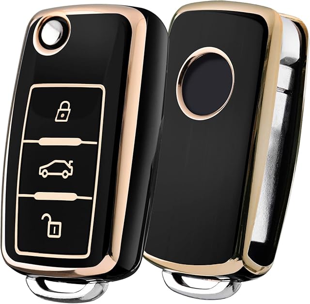 OATSBASF Etui na kluczyki samochodowe VW, VW Golf, etui na klucze, etui na klucze, do VW Polo, Passat, Skoda, Seat, 3 przyciski (JB, czarne)