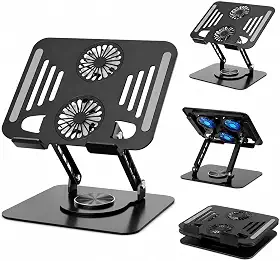 Suporte para Notebook Ajustável 360° com 2 Coolers Potentes | Ergonômico Dobrável Portátil | Alumínio Resistente | Compatível com Laptops até 17" | para Mesa Cama Escritório