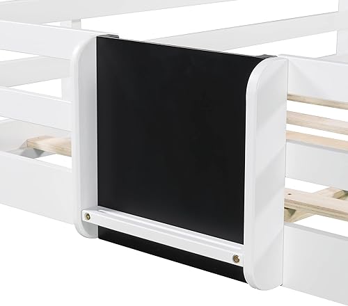 Miniatura 5 de Cama alta matrimonial con tobogán para niños, cama baja de madera con escalera y pizarra, marco de cama tipo loft para sala de estar, dormitorio,