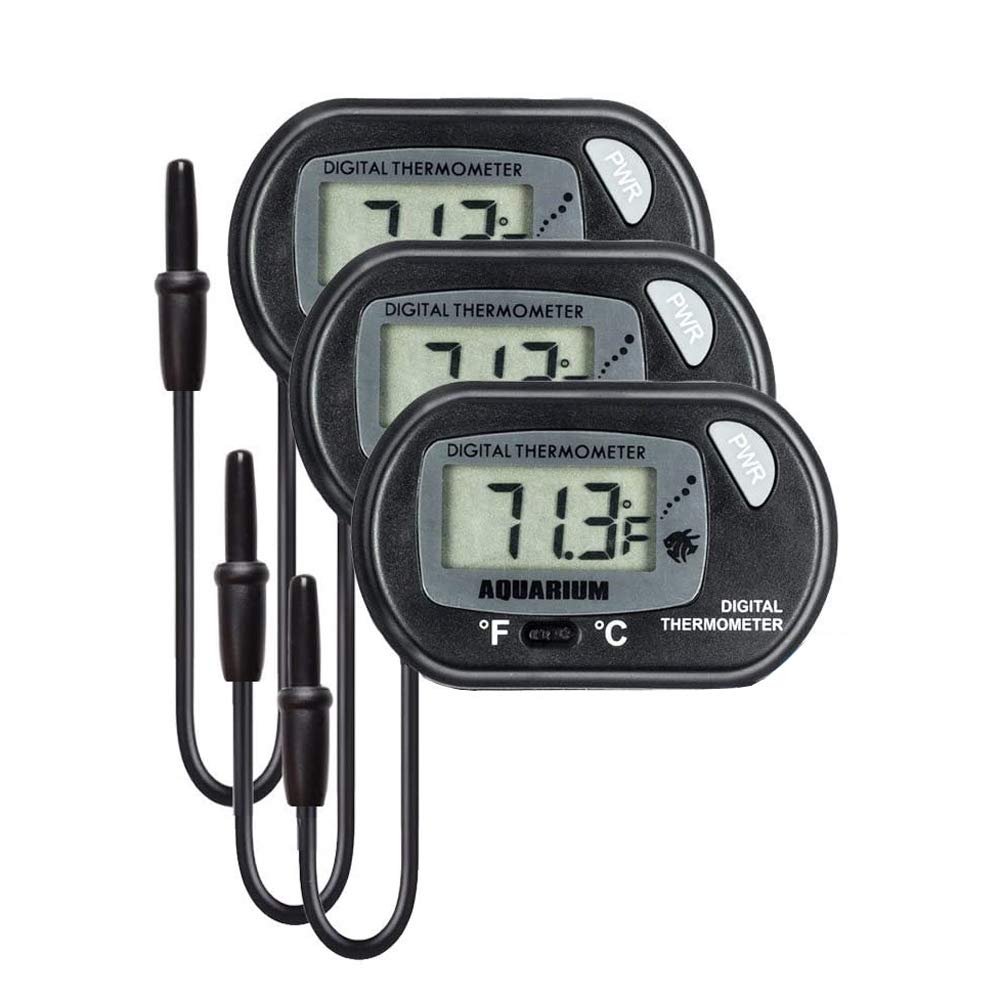 amropi Aquarium Thermometers, 3 Pack Digital LCD Water Thermometer for Fish Tank Aquarium Marine Reptile Habitat Temperature, Black
