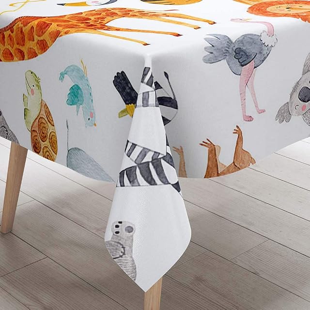 DOTBUY Tablecloth Waterproof, Children Rectangular Table Cloths Easy Wipe Clean Oil-Proof Stain-Resistant Dust-Proof Polyester 3D Printed Table Cover (Animal print,60x60cm)