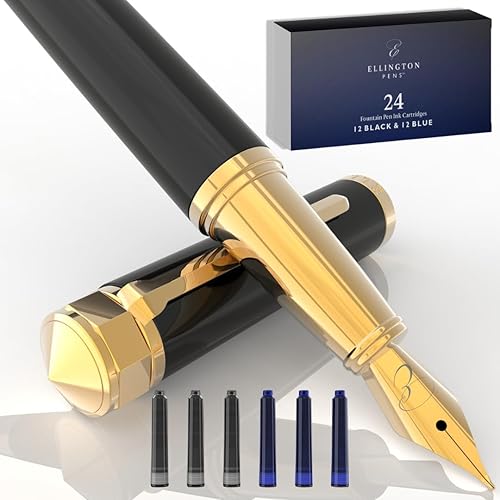 Pluma estilográfica de lujo y paquete de 24 cartuchos de tinta, plumas estilográficas para escribir, punta media suave, incluye convertidor de tinta