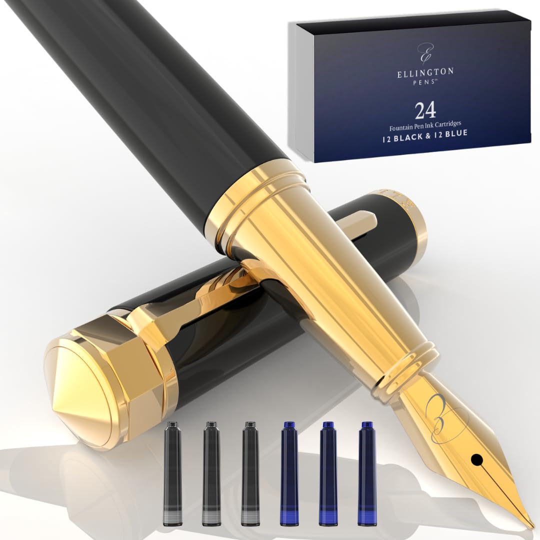 Recambios De Tinta Para Pluma Estilográfica Azul Y Negra, Paquete De 24 Cartuchos De Tamaño Estándar Internacional, Tinta Para Plumas Estilográficas, Tinta De Calidad Premium, No Tóxica, Duradera E