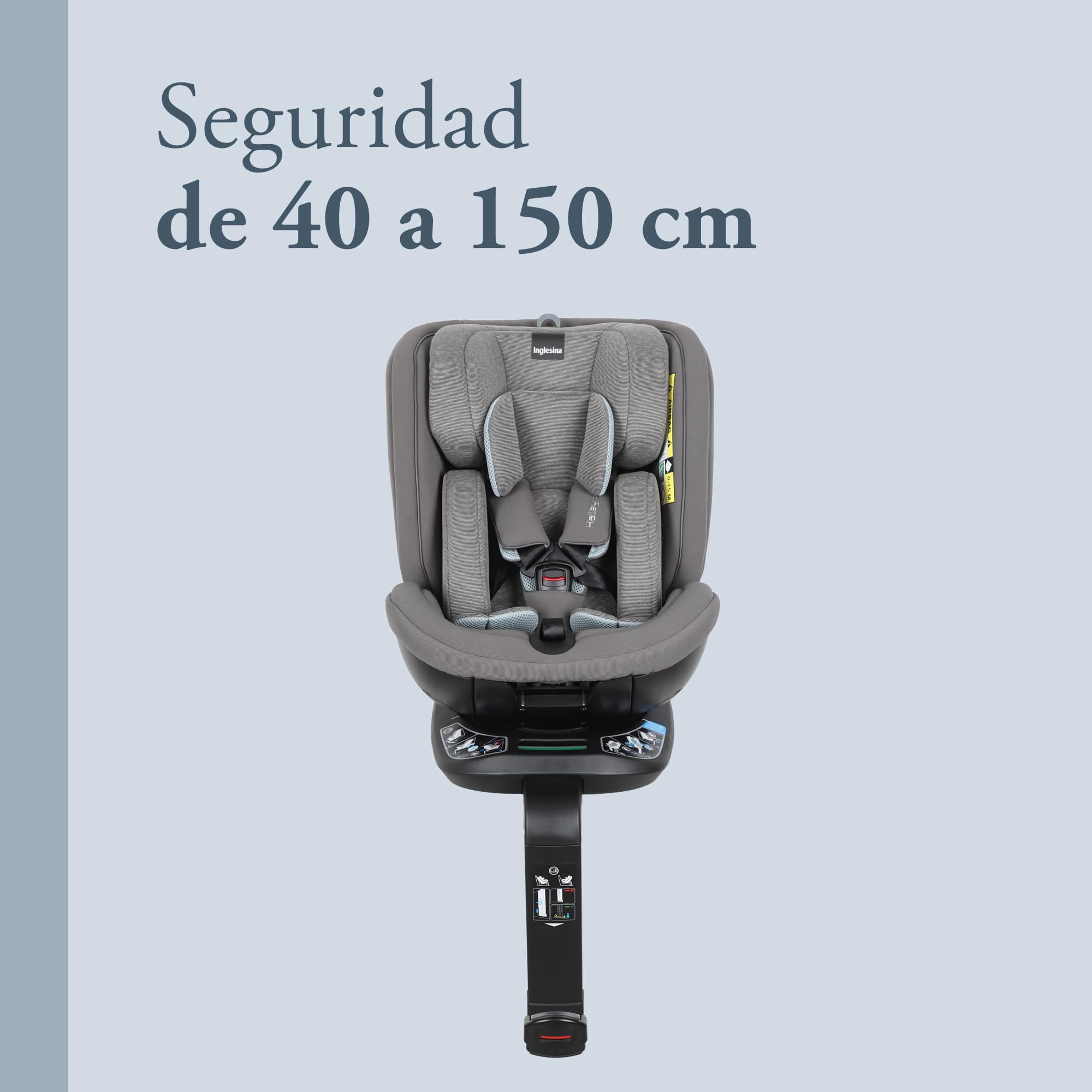 Inglesina Halley Pro, Grey, Silla de Coche Giratoria 360° ISOFIX, de 0 a 12 Años (40-150 cm), Reclinable y Transpirable, Homologada ECE R129/03
