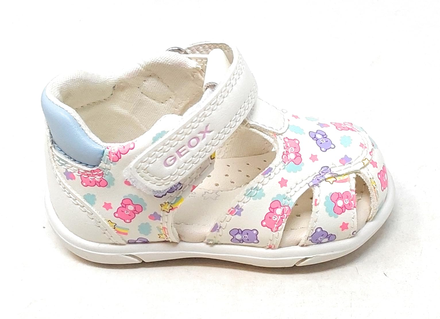 Geox Sandalo Zapito B556FB a Punta Chiusa con Chiusura Regolabile, Soletta in Pelle, Bianco con Orsetti Colorati (Bianco fantasia, Sistema Taglie Calzature EU, Bimbo (0-​5 anni), Numero, Media, 20)