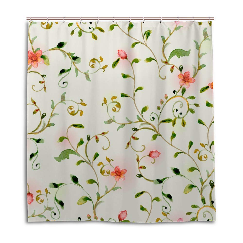 Rideau de douche fleurs vertes en polyester 180x180 cm avec 12 crochets