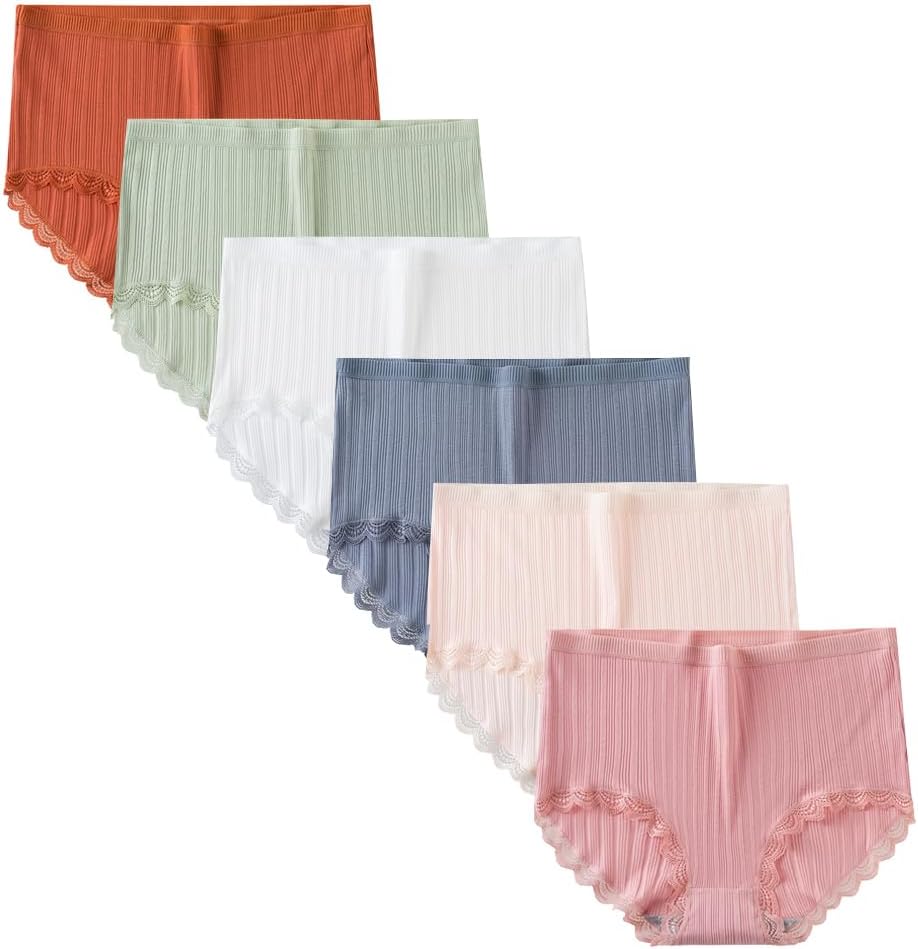 Teen Girls Cotton Underwear 6 Pack Comfort Lace Trim Briefs Panties