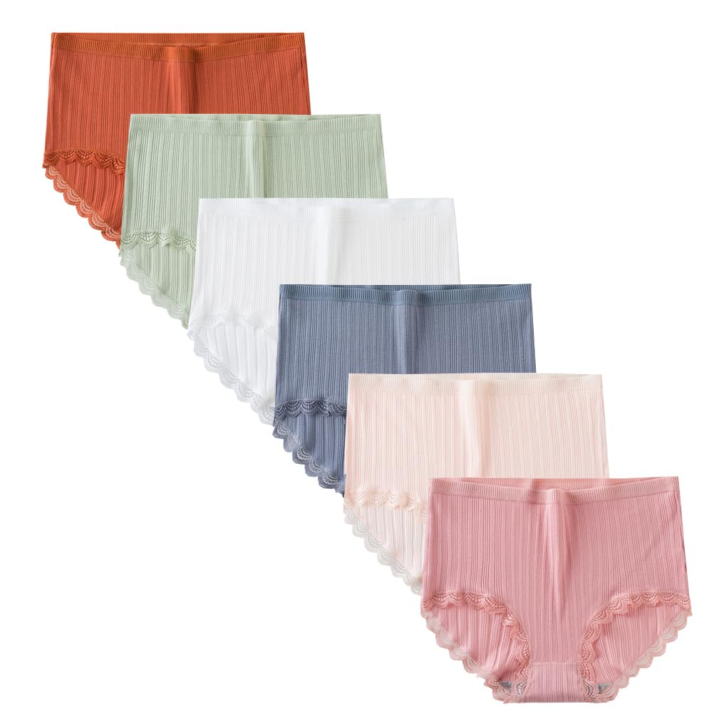 Teen Girls Cotton Underwear 6 Pack Comfort Lace Trim Briefs Panties