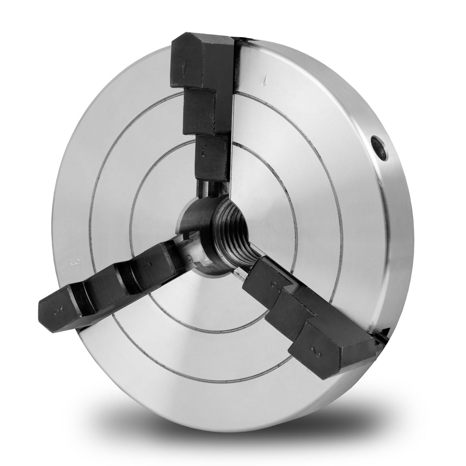 EBERTH Plato de tres garras con 100 mm de diámetro, 4" Autocentrante, Rosca de conexión 1" -8 TPI, Incl. herramienta de sujeción, Accesorios de torno, Plato de torno de alta calidad, Plato de sujeción